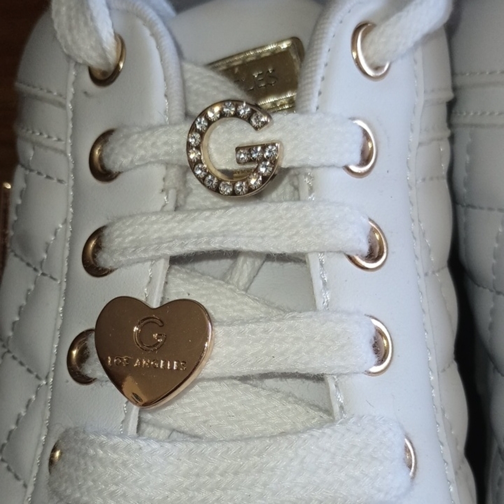 GBG Los Angeles Quilted White Sneakers with Gold Accents - Picture 6 of 6
